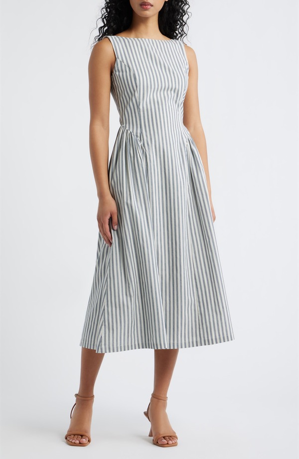 ルルズ レディース トップス ワンピース ミディ Lulus Olea Stripe Midi Dress Navy/ White ホワイト|ReVida 店