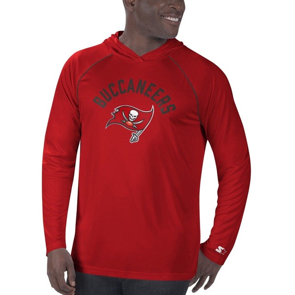 クランク メンズ トップス ティーシャツ パーカー Men\u0027startered Tampa Bay Buccaneers Raglan Long Sleeve Hoodie T-Shirt Red 赤いこと