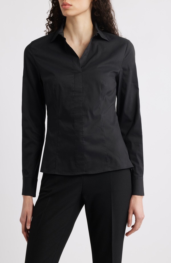 主任者 レディース トップス プルオーバー 綿織物 トップ BOSS Bashinah Cotton Blend Blouse Black 黒いこと