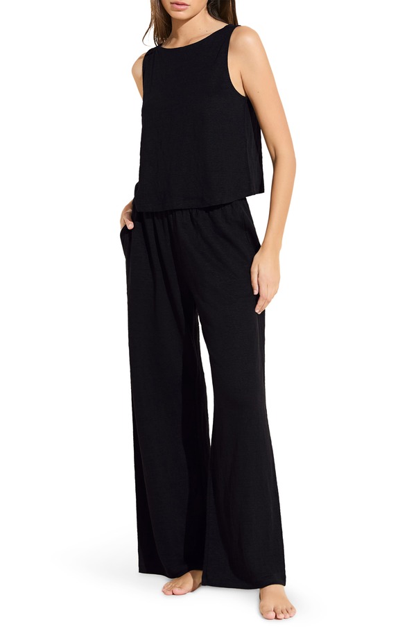 エバージェイ レディース ボトムス 心地よいズボン下 御機嫌酉の方角 リネン Eberjey High Waist Organic Linen Lounge Pants Black 黒いこと