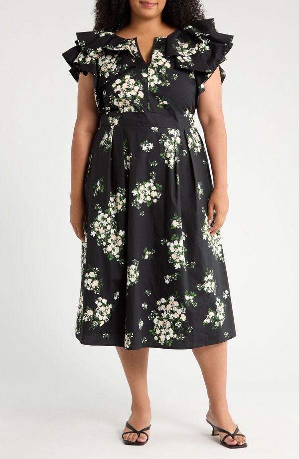 シュガーリップス レディース トップス 衣装 御花柄 midi 綿織物 御花 SUGARLIPS Emery Floral Santana Tie Back Cotton Midi Dress Black/ Taupe 黒いこと