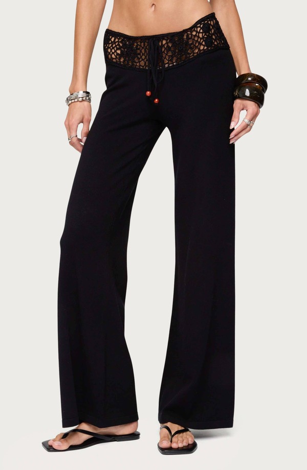 アディクテッド レディース ボトムス レギンス ズボン下 EDIKTED Kirsty Crochet Waist Drawstring Pants Black 黒いこと