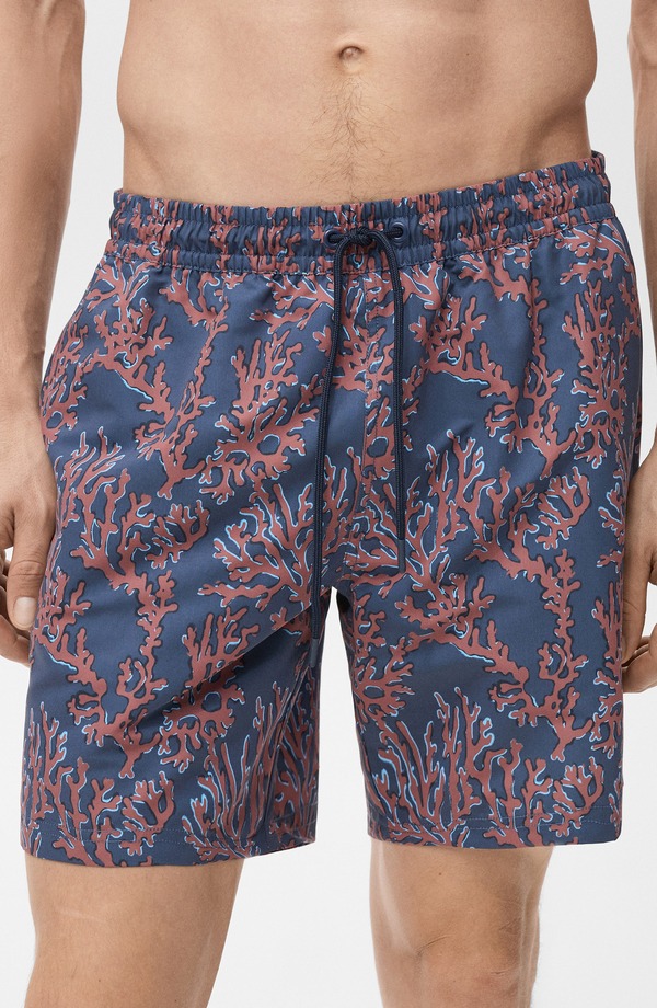 マンゴ メンズ 水泳着 二分の一ズボン下・さる股引き 刷り上げる MANGO Coral Print Swim Trunks Coral Red 赤いこと