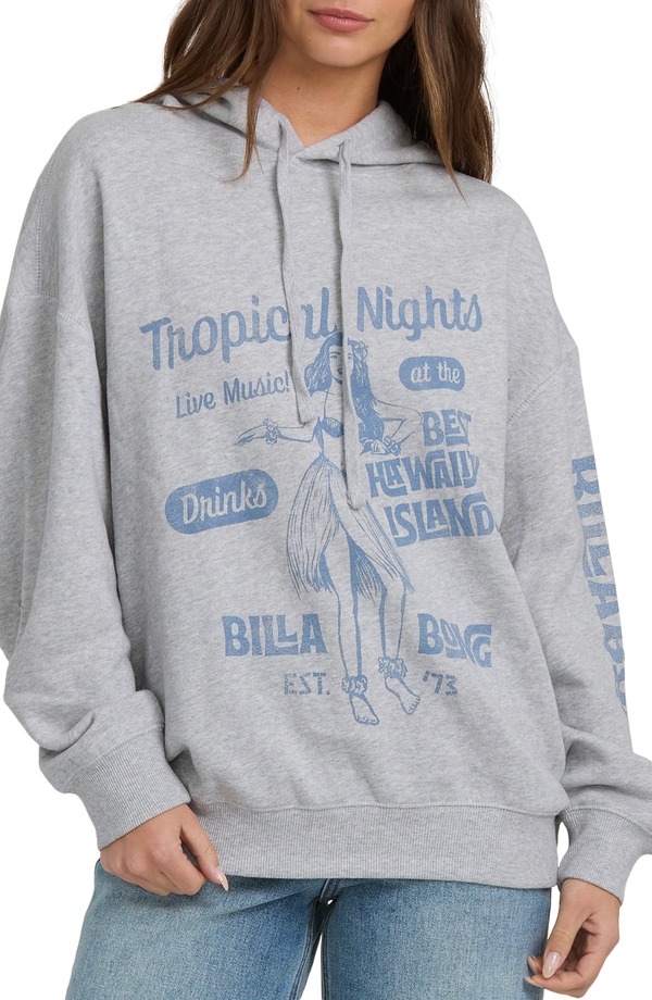 散らし広告ボン レディース アウター パーカー・スウェット 綿織物 グラフィック Billabong Vivid Oversize Cotton Blend Graphic Hoodie Heather Grass ギョリュウモドキ