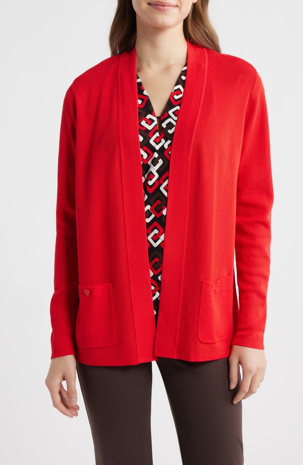 アンクライン レディース アウター ジレー Anne Klein Malibu Open Front Cardigan Begonia Red 赤いこと