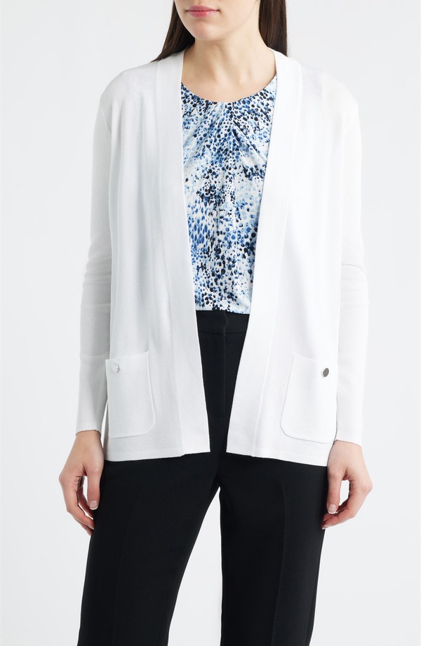 アンクライン レディース アウター ジレー Anne Klein Malibu Open Front Cardigan Crisp White 白いこと