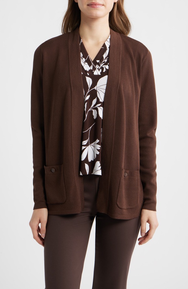 アンクライン レディース アウター ジレー Anne Klein Malibu Open Front Cardigan Dark Chocolate 黒茶