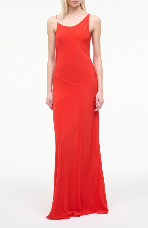 スタウド レディース トップス 衣裳 非対称 地絹 STAUD Tolucasymmetric Neck Silk Gown Red Rose 赤いこと
