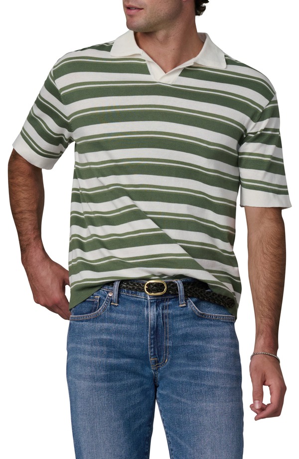 ジョーズ メンズ トップス スポーツシャツ 綿織物 Joe\u0027s Club Stripe Johnny Collar Cotton Polo Fatigue Green Stripe 緑であること