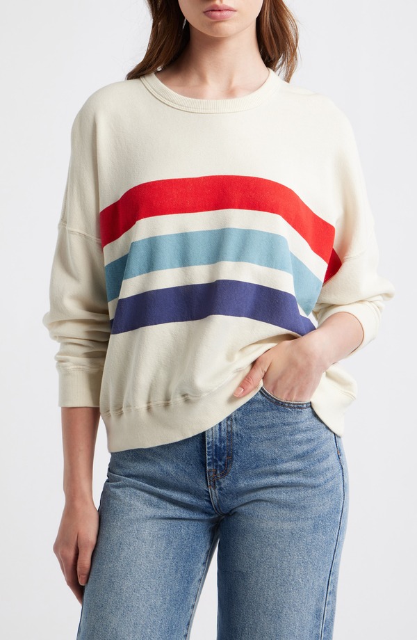 ザ・グレート レディース アウター パーカー・スウェット シャツ THE GREAT. The Teammate Stripe Sweatshirt Washed White ホワイト|ReVida 店