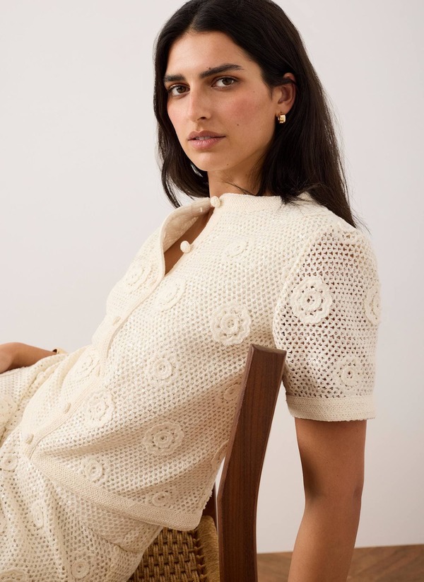ミルトンベルベット レディース トップス プルオーバー 御花柄 スパンコール 綿織物 御花 MINT VELVET Cotton Sequin Floral Crochetop Neutral