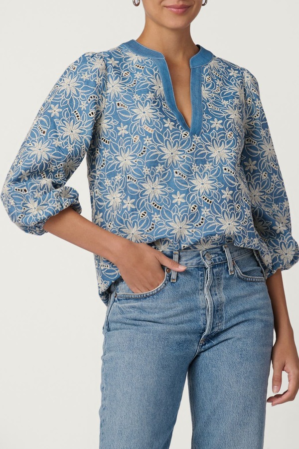 ショシャーナ レディース トップス プルオーバー 刺しゅう Shoshanna Embroidered Lizzie Top Chambray/Ivory 象牙色