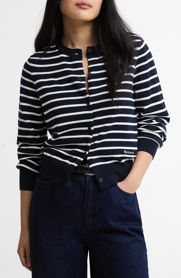 バブアー レディース アウター パーカー・スウェット 綿織物 ジレー Barbour Baiton Stripe Cotton Cardigan Dark Navy Stripe 米国海軍