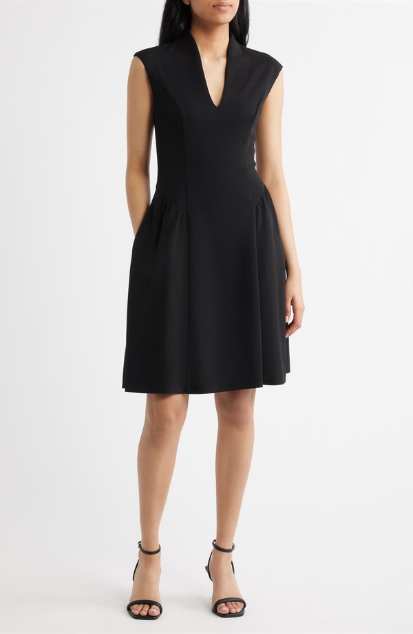 ヴィンスカムート レディース トップス 衣装 Vネックレープ アクアラング Vince Camuto Scuba Crepe V-Neck Fit \u0026 Flare Dress Black 黒いこと