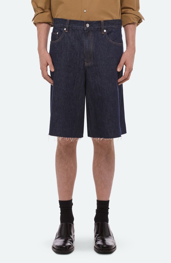ヘルムート 言葉づかい メンズ ボトムス ジーンズズボン下 遊撃手ズボン下 Helmut Lang Oversize Raw Hem Denim Shorts Rinsed Indigo インディゴ