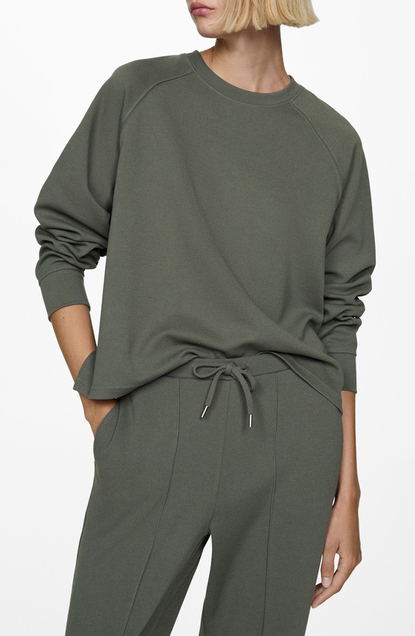 マンゴ レディース アウター パーカー・スウェット プルオーバー MANGO Relaxed Classic Sweatshirt Khaki Green 緑であること