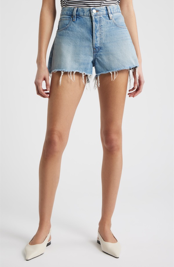 フレーム レディース ボトムス デニムパンツ ショートパンツ FRAME The Hang Frayed Hem Denim Shorts Beetle デニム｜ReVida 店