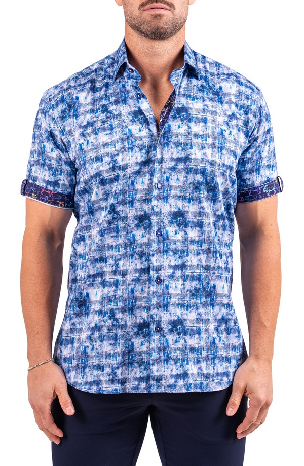 マセオ メンズ トップス プルオーバー 綿織物 Maceoo Galileo Resistance0331 Blue Short Sleeve Cotton Button-Up Shirt Blue 青碧