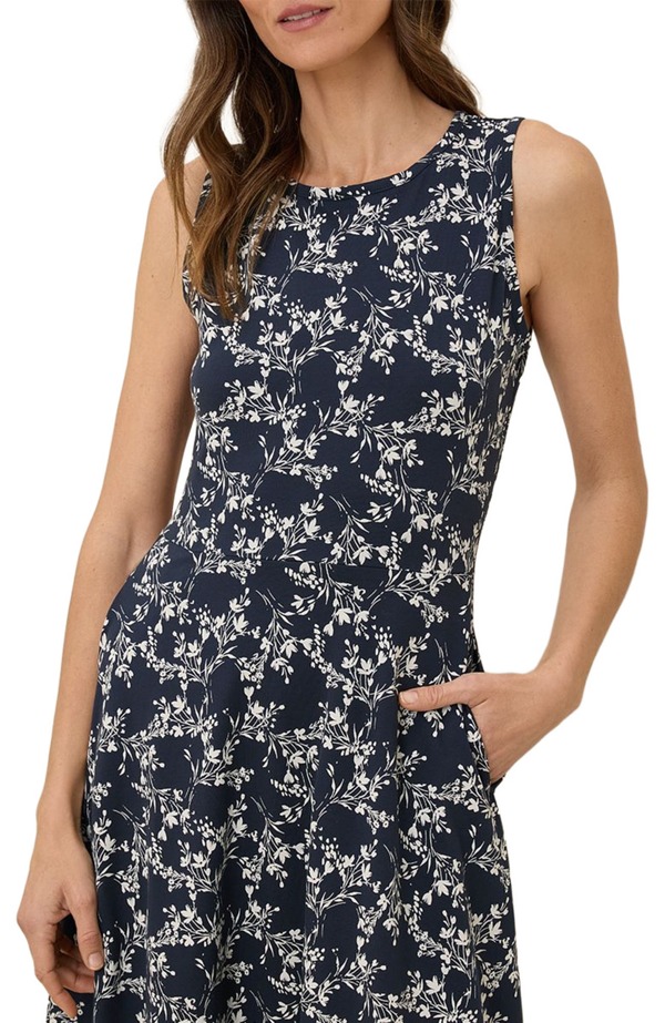 パクト レディース トップス 衣装 綿織物 Pact Organicotton Fit \u0026 Flare Keyhole Back Dress Bouquet Blooms Midnight Blue 青み