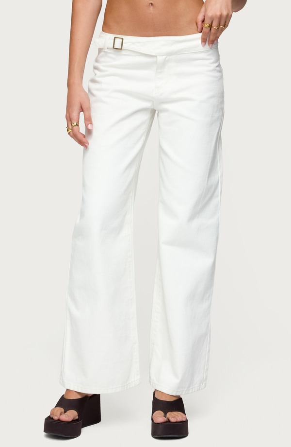 アディクテッド レディース ボトムス レギンス ワイドレッグ ローライズ ズボン下 EDIKTED Buckle Tab Low Rise Wide Leg Pants White 白いこと