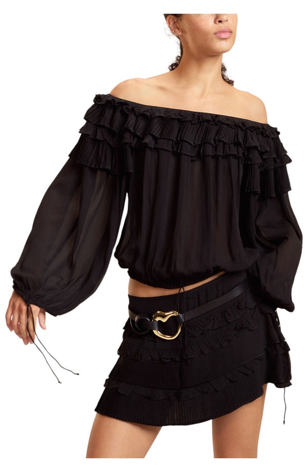 シンシアローレイ レディース トップス プルオーバー フラウンス トップ Cynthia Rowley Off Shoulderuffle Blouse Black 黒いこと