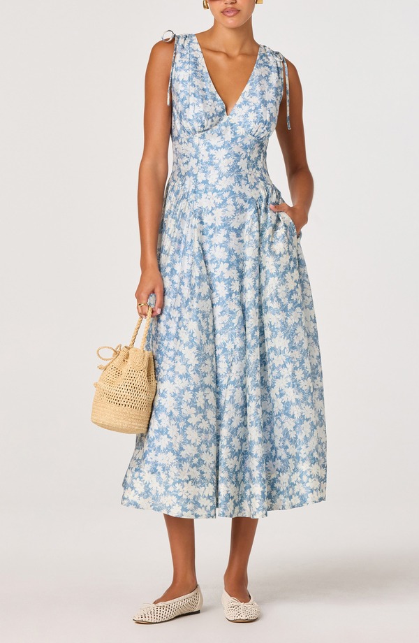 アストール レディース トップス 衣装 御花柄 御花 ASTR the Label Emmery Floral Dress Blue Floral 青色