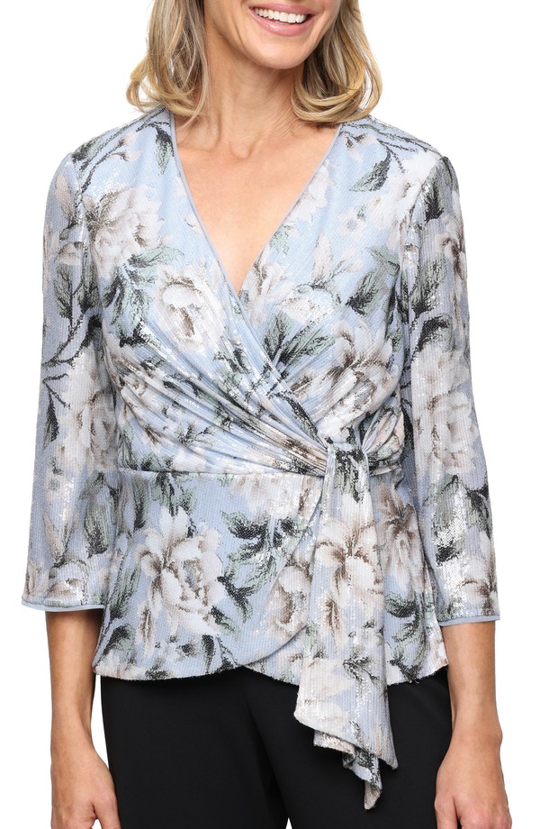 アレックスイブニングス レディース トップス 衣装 御花柄 スパンコール 御花 Alex Evenings Floral Sequin Top Hydro Multi マルチ色合い