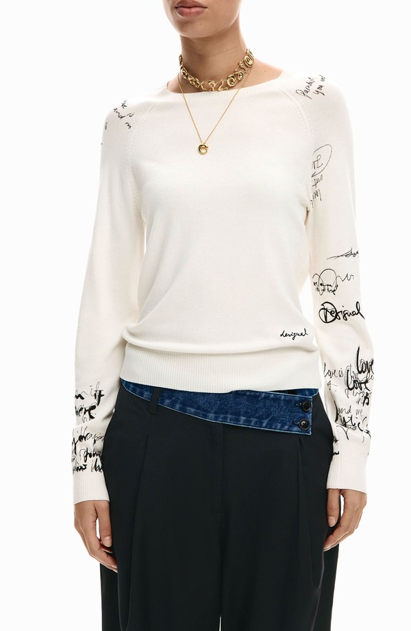 デジグアル レディース アウター パーカー・スウェット スウェーター グラフィック Desigual Fine Gauge Graphic Sweater Ivory 象牙色