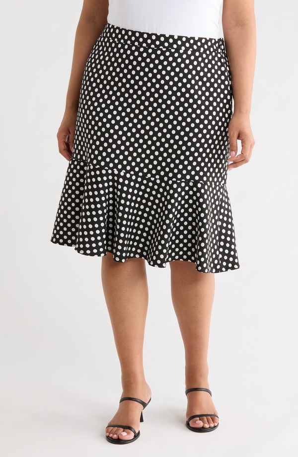 カスパール レディース 下つ方スコート KASPER Dot Frill Hem Skirt Black/ Lily White 白いこと