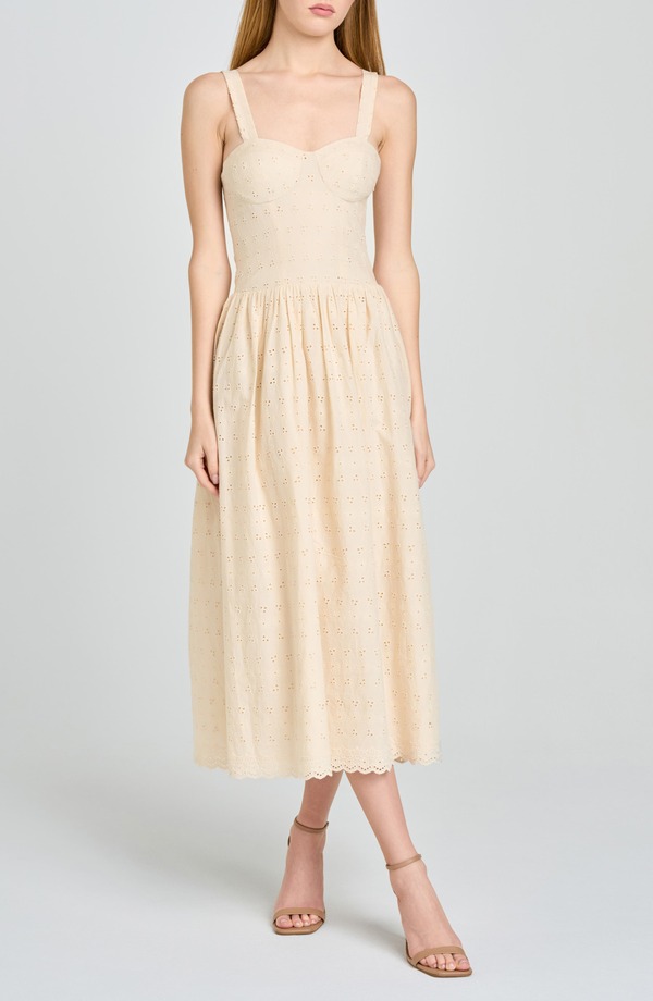 ワイフ レディース トップス ワンピース ミディ コットン WAYF Lillian Eyelet Cotton Midi Dress Beige ベージュ｜ReVida 店