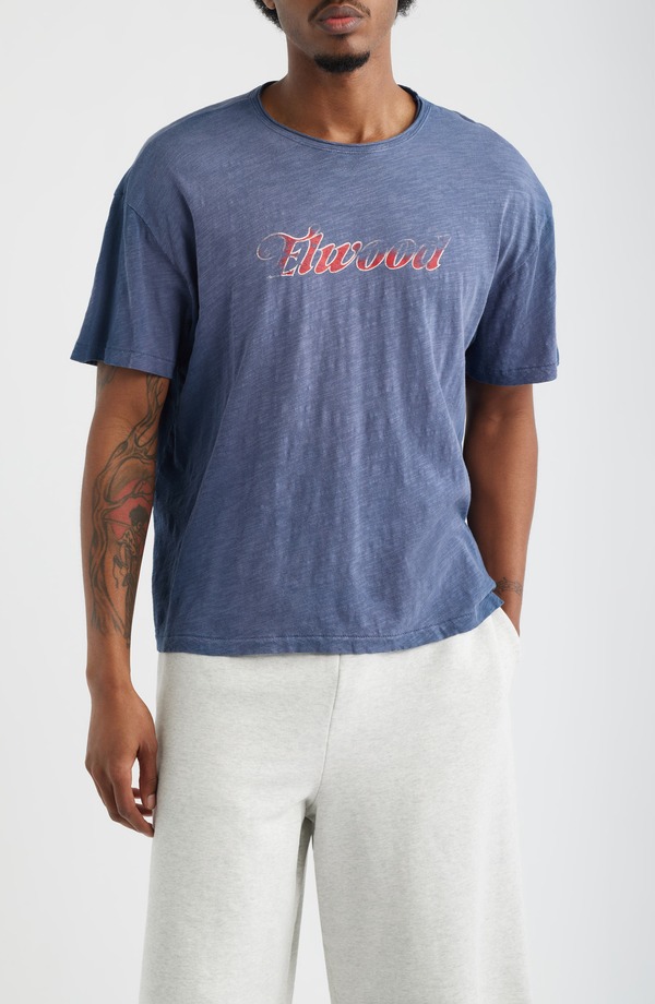 エルウッド メンズ トップス ティーシャツ 綿織物 グラフィック Elwood Cotton Graphic T-Shirt Blue 青碧