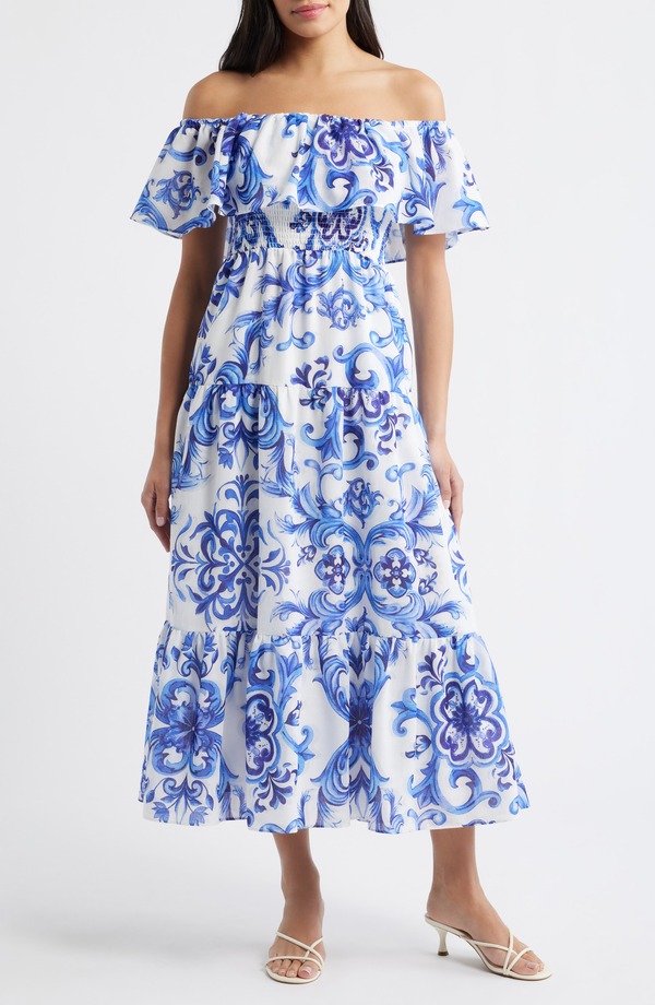 サムエデルマン レディース トップス 衣装 ティアード マキシ Sam Edelman Off the Shoulder Tiered Maxi Dress Dolce Blue 青色