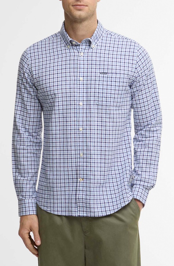 バブアー メンズ トップス シャツ ギンガムチェック コットン ダウン リネン ギンガム Barbour Nelson Linen & Cotton Gingham Button-Down Shirt Blue ブルー｜ReVida 店
