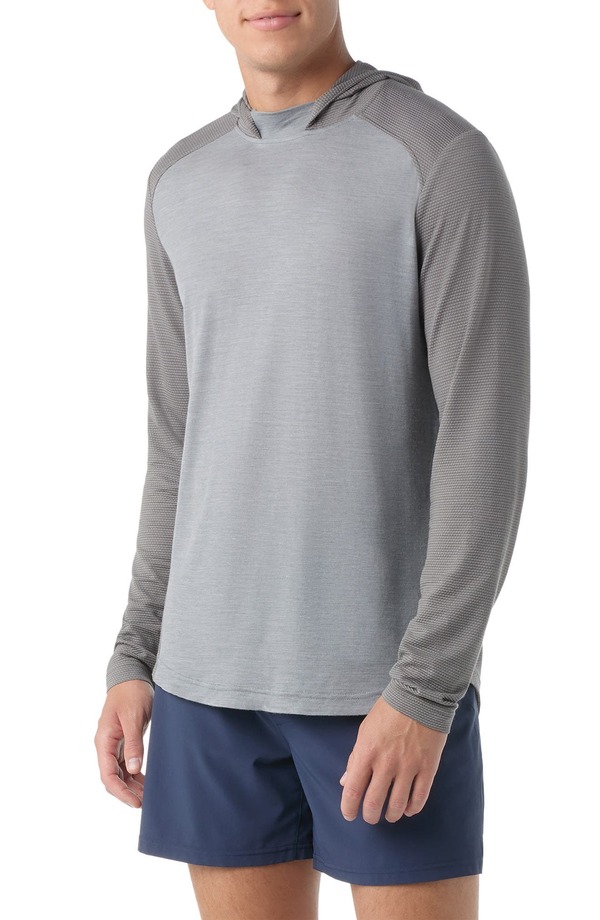 かっこ良い羊毛 メンズ アウター パーカー・スウェット メッシュ Smartwool Active Mesh Performance Hoodie Light Gray Heather 薄墨色