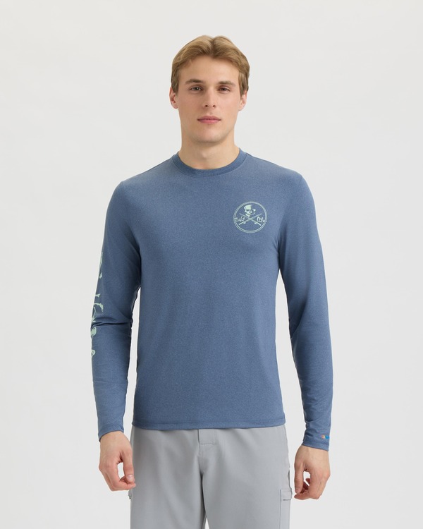 ソルトライフ メンズ トップス プルオーバー Salt Life Skull and Poles Long Sleeve SLX Performance Tee Vintage Indigo Heather ギョリュウモドキ