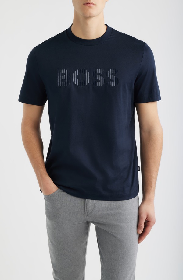 主任者 メンズ トップス ティーシャツ 綿織物 グラフィック BOSS Thompson Cotton Graphic T-Shirt Dark Blue 青碧