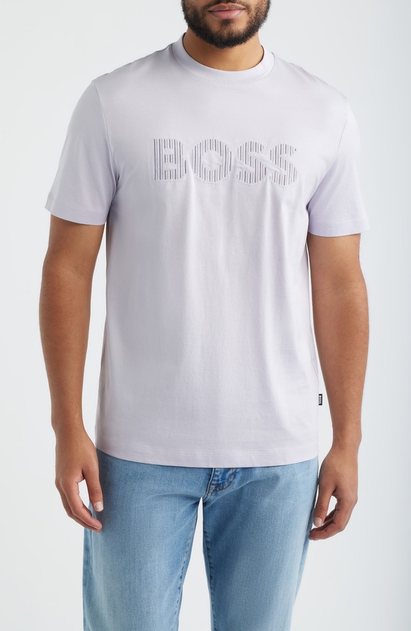 主任者 メンズ トップス ティーシャツ 綿織物 グラフィック BOSS Thompson Cotton Graphic T-Shirt Light/ Pastel Purple パープル