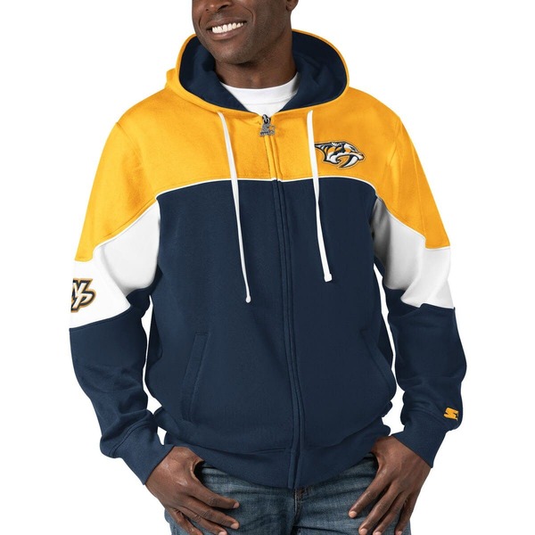 クランク メンズ アウター パーカー・スウェット Men\u0027starter Navy/Gold Nashville Predators Power Forward Full-Zip Hoodie Navy 米国海軍