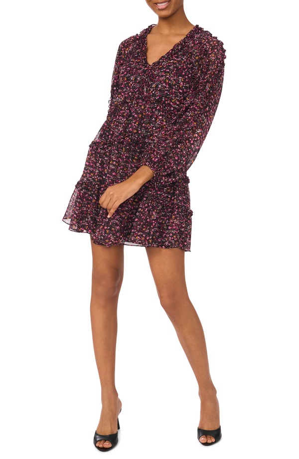 セセ レディース トップス 衣装 ティアード 御花柄 御花 CeCe Floralong Sleeve Tieredress Rich Black 黒いこと