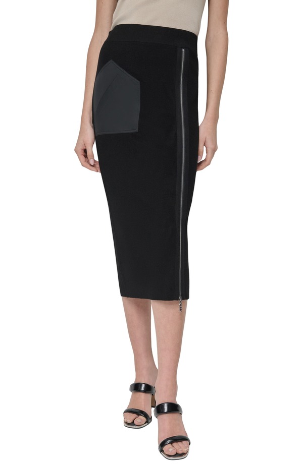 ダナ キャラン ニューヨーク州 レディース 下つ方スコート MIDI ティーシャツ DKNY Zipper Slit Midi Sweater Skirt Black 黒いこと