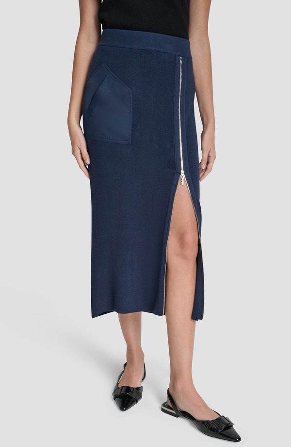 ダナ キャラン ニューヨーク州 レディース 下つ方スコート MIDI ティーシャツ DKNY Zipper Slit Midi Sweater Skirt Hudson Blue 青碧
