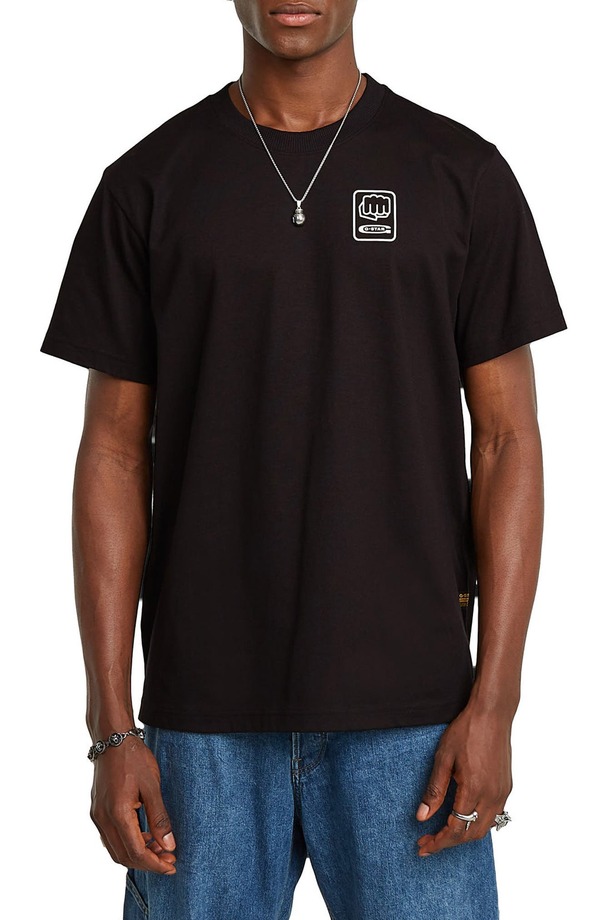 ジースター メンズ トップス Tシャツ コットン グラフィック G-STAR Back GR Loose Organicotton Graphic T-Shirt Dark Black ブラック｜ReVida 店