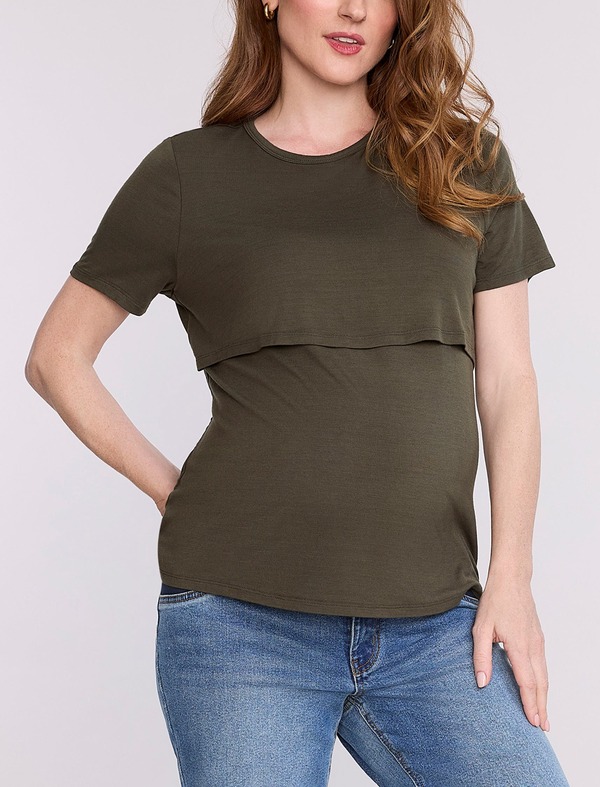 マザーフッドマタニティー レディース トップス プルオーバー 労働者の一団のど首 MOTHERHOOD MATERNITY Crewneck Short Sleeve Nursing Tee Deep Depths