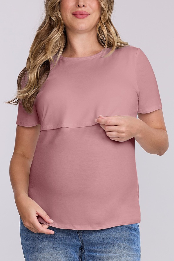 マザーフッドマタニティー レディース トップス プルオーバー 労働者の一団のど首 MOTHERHOOD MATERNITY Crewneck Short Sleeve Nursing Tee Orchid Haze