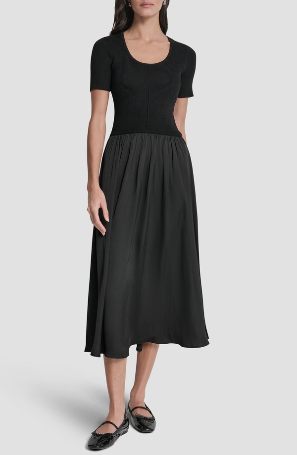 ダナ キャラン ニューヨーク州 レディース トップス 衣装 DKNY Mixed Media Short Sleeve Dress Black 黒いこと