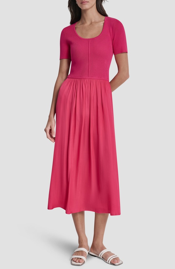 ダナ キャラン ニューヨーク州 レディース トップス 衣裳 DKNY Mixed Media Short Sleeve Dress Hot Pink さくら色