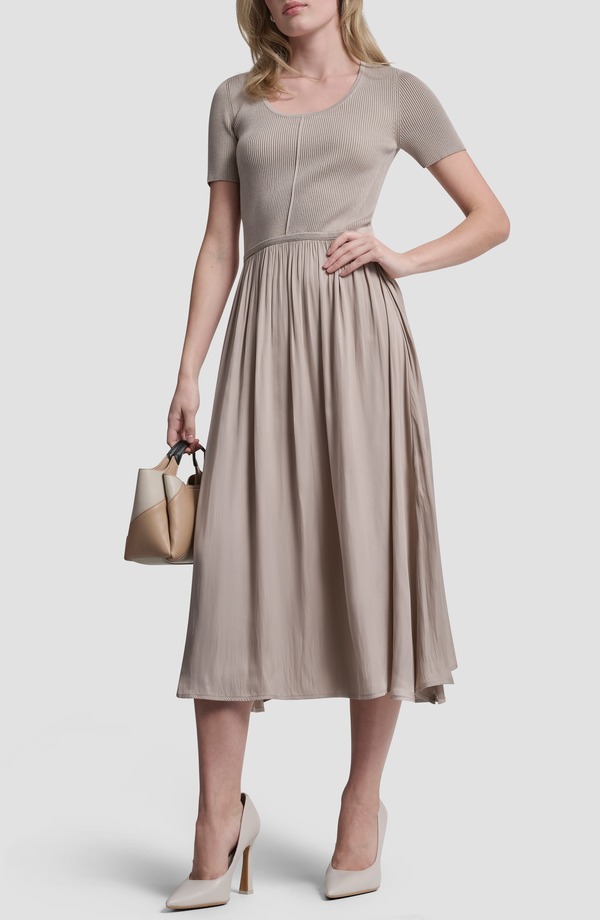 ダナ キャラン ニューヨーク州 レディース トップス 衣装 DKNY Mixed Media Short Sleeve Dress Pebble