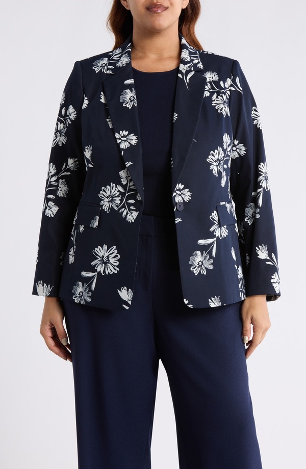 タハリエーエスエル レディース アウター 上衣・上衣 御花柄 御花 Tahari ASL Floral One-Button Jacket Navy Ivory 象牙色