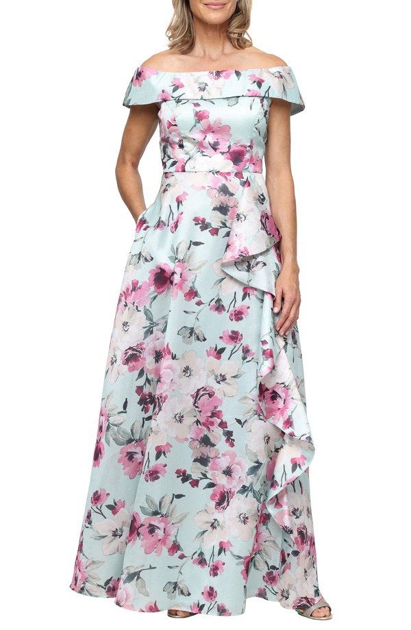 アレックスイブニングス レディース トップス ワンピース フラワー柄 オフショルダー フラワー Alex Evenings Floral Off-Shoulder Yoryu Gown Mint Multi ミント|ReVida 店