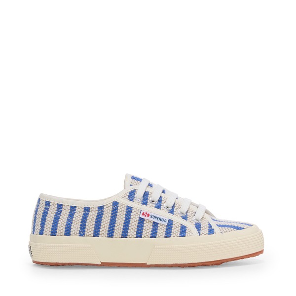綴りかたガ レディース シューズ スニーカー 綿織物 Superga 2750 Cotton Stripesneakers Blue-Off White 象牙色